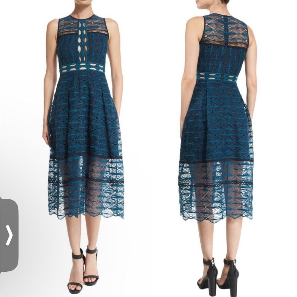 Jonathan Simkhai Women's Lace Embroidered Sleeveless Midi Dress Teal/Navy Sz. 0 - Picture 14 of 14